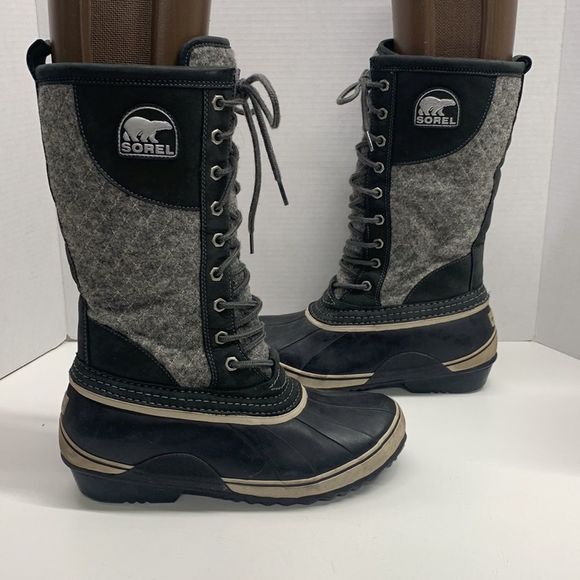 Sorel Shoes - Sorel Tofino Black Gray Tall Lace Up Waterproof Winter Snow Rain Boots Women's 9